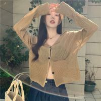 ✇▥✔ Rimocy Hollow Out Knitted Cardigan for Sleeve Thin Woman Streetwear Protected Crop Coat