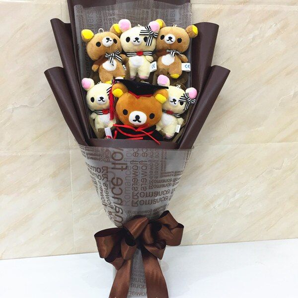 ช่อดอกไม้การ์ตูน-rilakkuma-รูปหมีจบการศึกษาหมวกตุ๊กตาดอกไม้พร้อมหมวกจบการศึกษาของขวัญสำเร็จการศึกษาการ์ตูนทำด้วยมือ