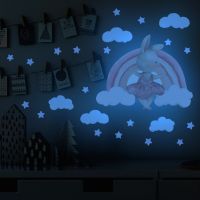 ZZOOI Luminous Rabbit Stars Shine In The Dark Rainbow Wall Sticker Kids Rooms Glow In The Dark Stickers Children Decorative