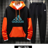 Adidase∮ ผู้ชายฤดูใบไม้ผลิฤดูใบไม้ร่วงวอร์ม Terno ชุดเสื้อคลุมด้วยผ้า + กางเกง2ชิ้นชุดสูทแขนยาว