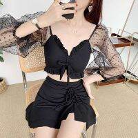 Small fresh swimsuit female slim skirt short sleeve loose conservative swimming suit游泳衣女分体性感比基尼泡温泉遮肚显瘦小胸聚拢新款超仙网红泳装