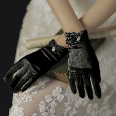✈ Bridal Gloves Wedding Satin Short Elegant Black Vintage White Red Wedding Wedding Satin Gloves Bridal Gloves Dress Gloves