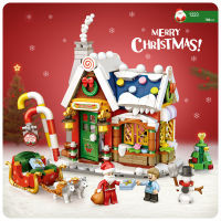 City street view mini block Christmas House building brick Santa Claus figure streetscape educational toy for children gift