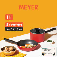 MEYER Bauhaus Induction ชุดเครื่องครัว 4 ชิ้น กระทะทอด หม้อมีด้ามจับพร้อมฝา และตะหลิวไนล่อน Cookware set with turner (14211-TE12)