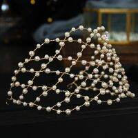 Baroque Vintage สี Pearl ตาข่าย Hairband Headpiece Handmade Hollow Out Headband Tiaras ผม Vines งานแต่งงานอุปกรณ์เสริมผม