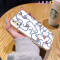 Jjlingji เคสสำหรับ iPhone X Xs XR Xs Max เคสการ์ตูนน่ารักลายหงส์ขาวสวยงามดีไซน์ใหม่ด้านข้างเคสโทรศัพท์ซิลิโคนฝาปิดเลนส์เต็มกล้องปกป้องกล่องกันกระแทก Softcase