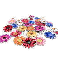 50PCs Wholesale Natural Wooden Buttons Chrysanthemum Shape Mixed Scrapbooking Sewing Accessories DIY Craft 2 Holes 25mm Dia.