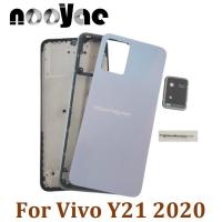 กรอบทะเบียน LCD ขอบตรงกลางสำหรับ Vivo Y21 2020ฝาหลังปิดโทรศัพท์หลังปลอกหุ้มช่องหลังปุ่มคีย์ด้านข้างเลนส์กระจกกล้องถ่ายรูป