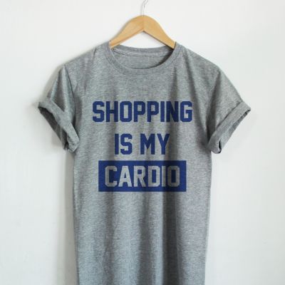 เสื้อยืดลาย SHOPPING IS MY CADIO ช็อปปิ้งคือการคาดิโอ เสื้อยืดตลกๆ เสื้อยืดคำพูด เสื้อยืดแคปชั่น