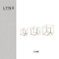 LYNX - CUBE Yellow - แจกันกระจก ทรงเรขาคณิต สำหรับตกแต่งบ้านสมัยใหม่และมีสไตล์ ขนาด 10 ซม., 12 ซม. และ 15 ซม. -ไม่สามารถใส่น้ำได้