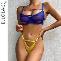 2023 Korean Lingerie Hollow Out Bra Female Underwear Set Woman 2 Pieces Yellow Panties Fantasy Sexy Outfits Lace Intimate