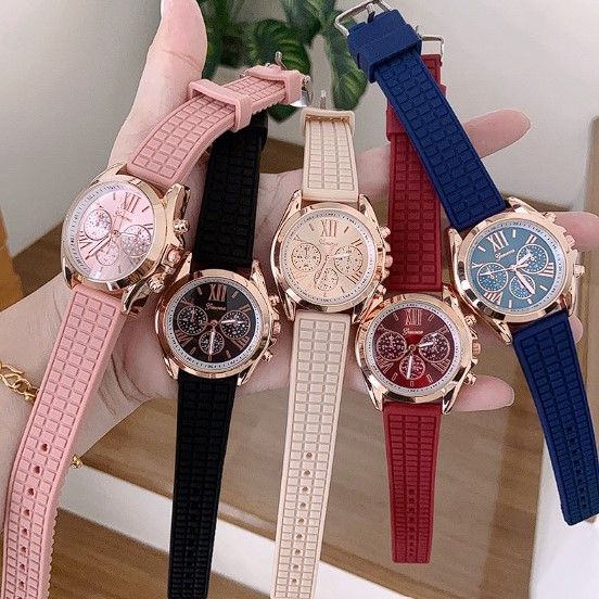 นาฬิกาข้อมือผู้หญิง-นาฬิกาแฟชั่นสไตล์mk-สายซิลิโคนนิ่ม-genevaแท้-นาฬิกาแฟชั่น-นาฬิการาคาถูก-พร้อมส่งจากไทย