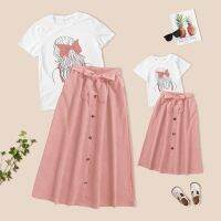 【CC】 ZAFILLE Mother Kids Matching Ponytail Print Top Mom Daughter Clothing Set And