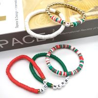 [COD] Cross-border new five-piece colorful clay pottery handmade beaded bracelet classic red and green letter set