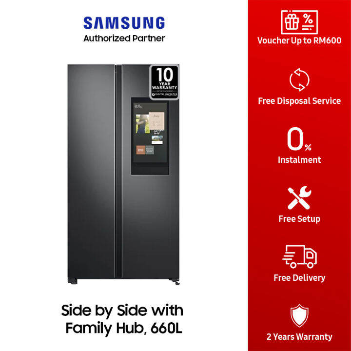 Samsung 660L (RS62T5F01B4) Refrigerator Side by Side Family Hub Fridge