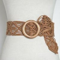 【YP】 TEELYNN Boho Beach Waistband Round Wood Buckle Belts Crochet Wide Woven Braided Rope Ethnic