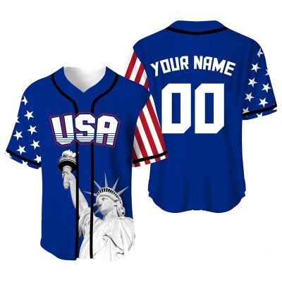 Independence Day Men Baseball Jersey Custom Shirt American Flag Sublimation Blanks Stagtue of Liberty Sportswear Man T-Shirts EC8E