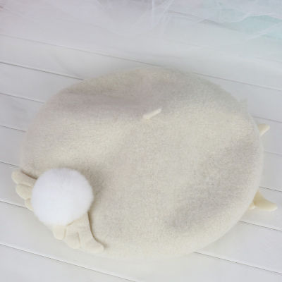 Lolita furball wings Woolen Painter Hat Japanese Style Sweet Lovely Warm Shopping Flat Cap Small Fresh Cute Bear
