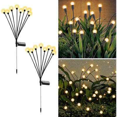 Solar Lawn Lamp Courtyard Lamp Upgraded 8LED Firefly Lights Solar Outdoor Waterproof, Swaying Lights Decoration, Warm White 2PCS