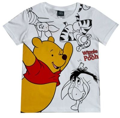เสื้อยืดสีขาวคอตตอน เสื้อผ้าลายการ์ตูนลิขสิทธิ์แท้ เด็กผู้หญิง/ผู้ชาย เสื้อแขนสั้น แฟชั่น Winnie The Pooh  T-Shirt DWS101-216,230 หมีพูห์ ทิกเกอร์ BestShirt