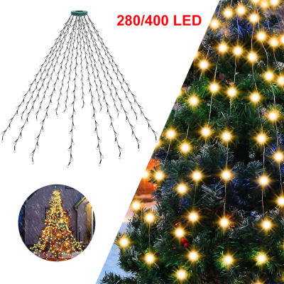 Gb 280/400 LED Us/eu Christmas Garland String Light Xmas Tree แขวนน้ำตก8โหมดไฟ Fairy สำหรับงานแต่งงานตกแต่งวันหยุด