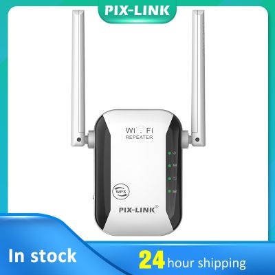 เราเสียบปลั๊กกับเสาอากาศ PIXLINK 2.4G เครื่องขยายสัญญาณไร้สาย300Mbps เครือข่าย4G ตัวขยายตัวขยายสัญญา2สายต่อวิทยุในรถ Ess J76