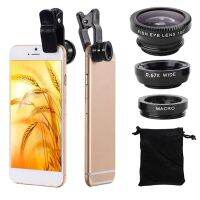 360 degree rotating shark tail clip type photo camera lens kit universal 180 degree fisheye lens 0.65x wide angle 10x macro lens