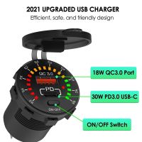 QC 3.0 18W Dual USB Car Charger 12V 24V Waterproof USB PD Outlet Fast Charge with LED Voltmeter ON OFF Switch For Car Motorcycle Car Chargers