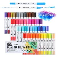 [HOT BYIIIXWKLOLJ 628]ปากกาเครื่องเขียนไฟน์ไลเนอร์12/48/72/100สี,ปากกาหัวคู่พู่กันสีน้ำวาดมังงะปากกาอุปกรณ์การเรียนปากกา04350