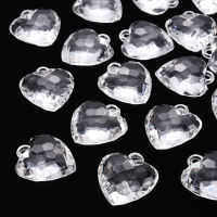 10pc Transparent Acrylic Pendants Faceted Heart Clear 31.5x29x12.5mm Hole: 4mm