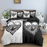 3D Skull Couple Pattern Duvet Cover Bedding Set Dark And Bright Background Quilt Cover Bedclothes Pillowcase Bedroom Decor