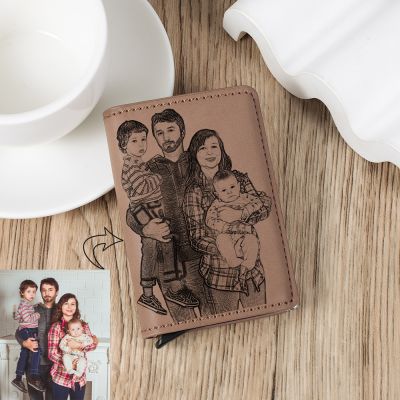 Custom Picture Engraving Personalized Leather Card Holder RFID Wallet Custom Brown Men Fashion Business Card Holder Card Holders