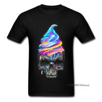 Fresh To Death T-Shirt Unique MenS T Shirt Summer Rainbow Ice Cream Print Tshirt Skull 3D Black Tops &amp; Tees Cotton Streetwear