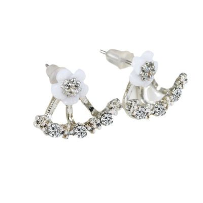 【Miss Cant Miss】E363 Korean Style Flower EarJacket Ear Stud Crystal Daisy Earrings Two way Double earrings for women rose gold