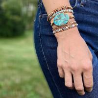 OAIITE Calming Ocean Jasper Stone celet Natural Stones Weaving Statement Boho Beaded Leather Wrap celet