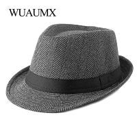 Wuaumx Unisex British Style Tweed Jazz Hats Men Middle aged Panama Hat Fedoras Hat For Male Autumn Winter Bowler Caps Gentleman