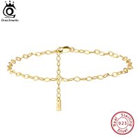 ORSA JEWELS Rhombus Chain Anklets 925 Sterling Silver Fashion Women Summer 14K Gold Foot Bracelet Ankle Straps Jewelry SA44