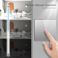 Bseed EU Standard Touch Wall Light Switch LED Dimmer 2Gang 1Way พร้อมแผงกระจกคริสตัล Dimmer สีขาวสีดำ Gloden Dimmer Switch