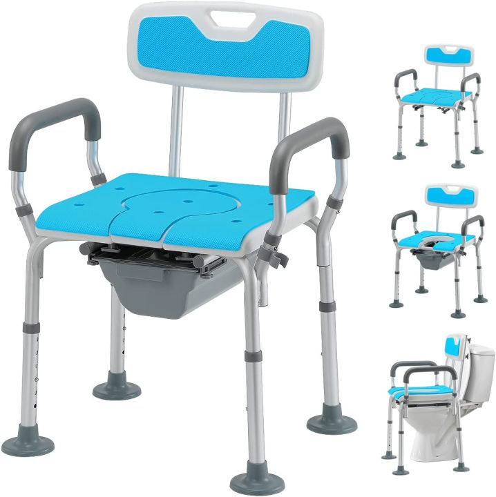 HEAO 4 in 1 Heavy Duty Shower Chair with Back and Arms, Medical Bedside