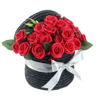 s Day Design Retro Woven Basket Red Rose Soap Flower Gift Box Bouquet Birthday Gift