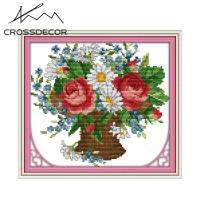 CrossDecor ประทับตราพิมพ์งานปักครอสติชชุดทั้งหมดดอกไม้บาน Together เย็บปักถักร้อย DMC เย็บปักด้วยมือชุด 11CT ด้ายฝ้ายรูปแบบห้องนั่งเล่น Home Décor รูปภาพ