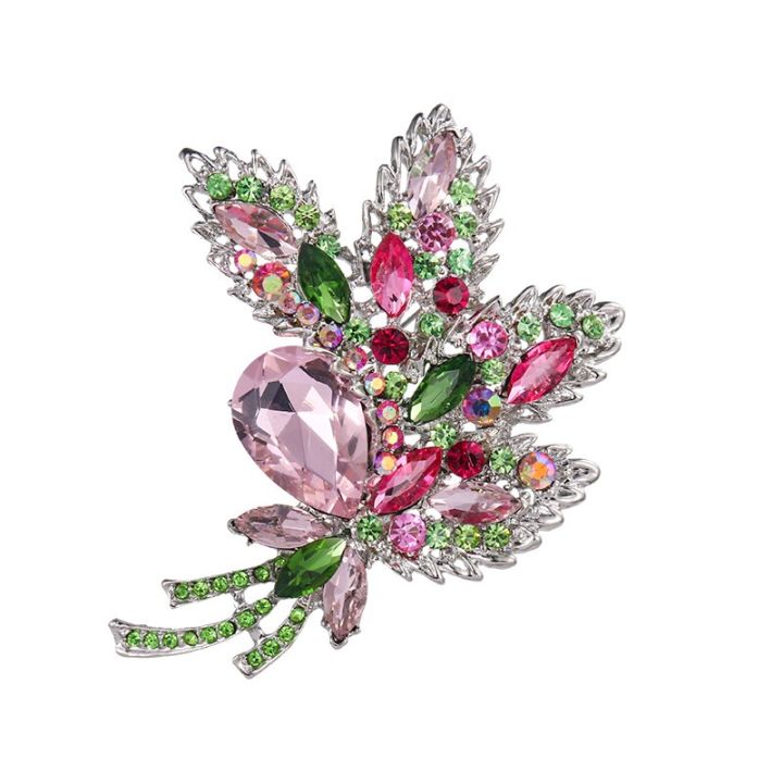 baiduqiandu-หมุดเข็มกลัดดอกไม้คริสตัลพลอยเทียมสีสันสดใสสำหรับผู้หญิง