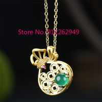 Hot Selling Natural Hand-carved Jade Refined Copper Plating 24k Inlaid Purse Necklace Pendant Jewelry Men Women Luck Gifts