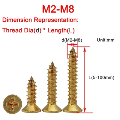 Sekrup Self-Tapping kepala Countersunk silang kuningan Screw