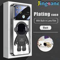 Jingsanc เคสชุบไฟฟ้าสำหรับ Realme C21Y/C25Y,เลนส์รวมทุกอย่างพร้อมขาตั้งที่สามารถพับเก็บได้รองรับการกระแทก TPU แบบนิ่มฝาหลังแบบใส C21y Realme A31-1 C25y