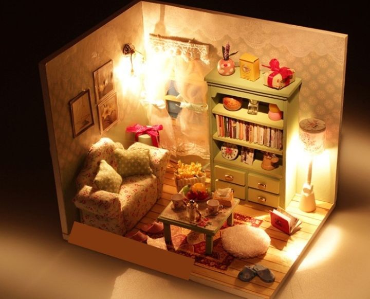 บ้านตุ๊กตาประกอบเองพร้อมส่ง-สามารถเปิด-ปิดไฟได้