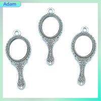 ADAM 10pcs กระจกสะท้อนแสง จี้ชาร์มอัลลอย เงินโบราณ โลหะผสมอัลลอยด์ เครื่องรางสไตล์ทิเบต จี้เสน่ห์ของ Bails 34x14mm เครื่องรางรูปกระจก ทำเครื่องประดับ DIY