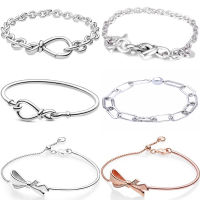 Chunky Infinity Knotted Heart-embellished T-clasp Me Link Pattern celet Fit 925 Sterling Silver Charm Fashion DIY Jewelry