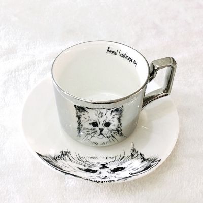 ร้อน!! ใหม่ล่าสุด Bone China Reflection ถ้วยการ์ตูนแมว anamorphic ถ้วย Tiger mug กระจกคอลเลกชันอาหารเช้าน้ำขวด gift