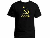 2023NewCCCP CCCR USSR Hammer &amp; Sickle โซเวียตรัสเซียอักษรย่อสีดำใหม่ T เสื้อ